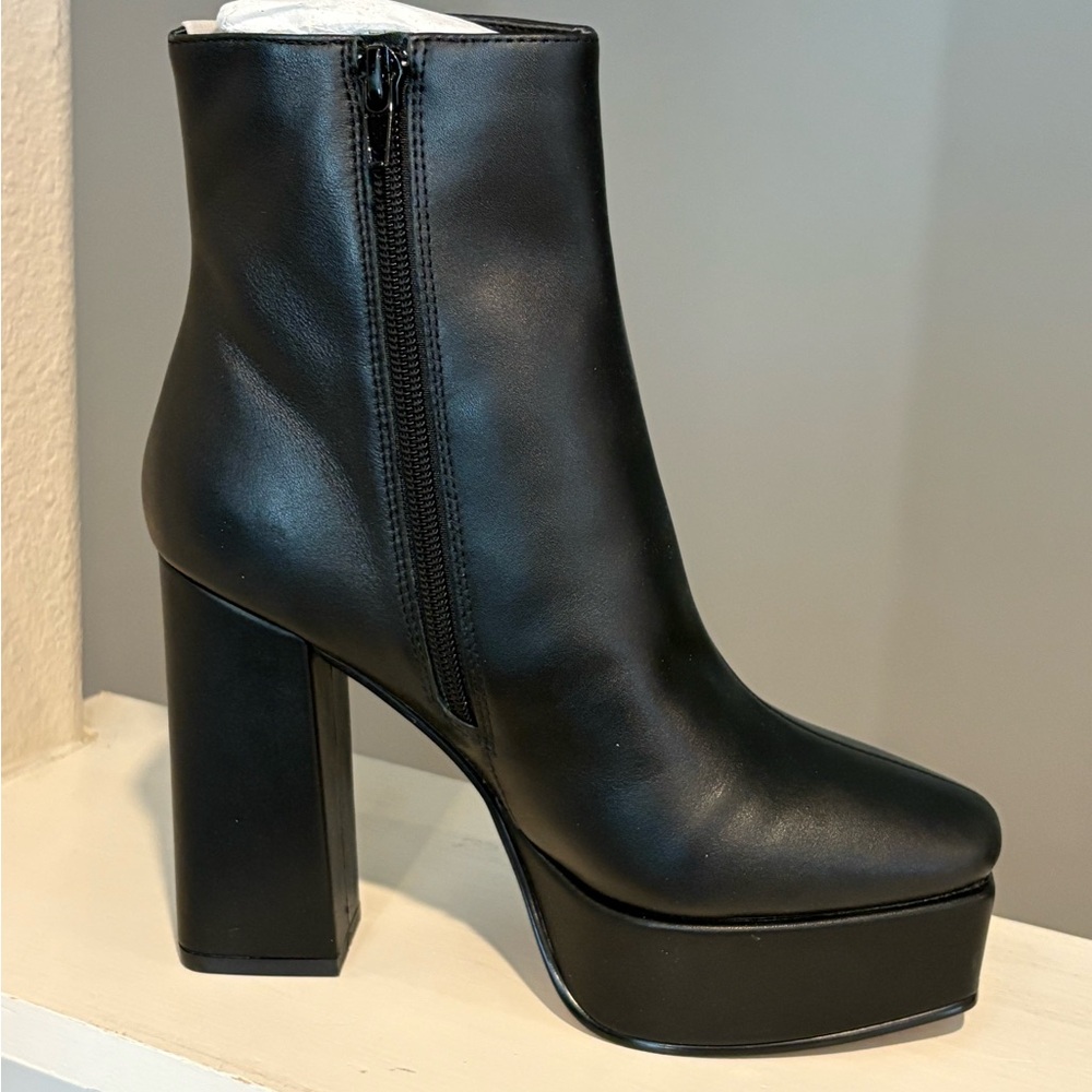 LISA VICKY BAM Black tall Mod Chunky Platform Block Square Toe Booties Size 5.5M - Picture 5 of 10